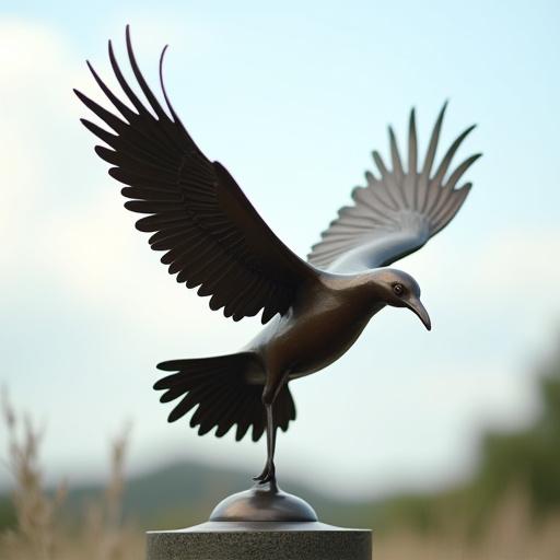 Metalskulptur af en fugl i flugt